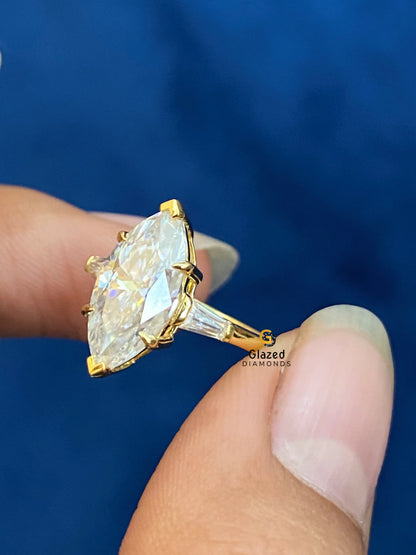 6 Prong Marquise With Tapper Baguette Moissanite Wedding Ring For Women