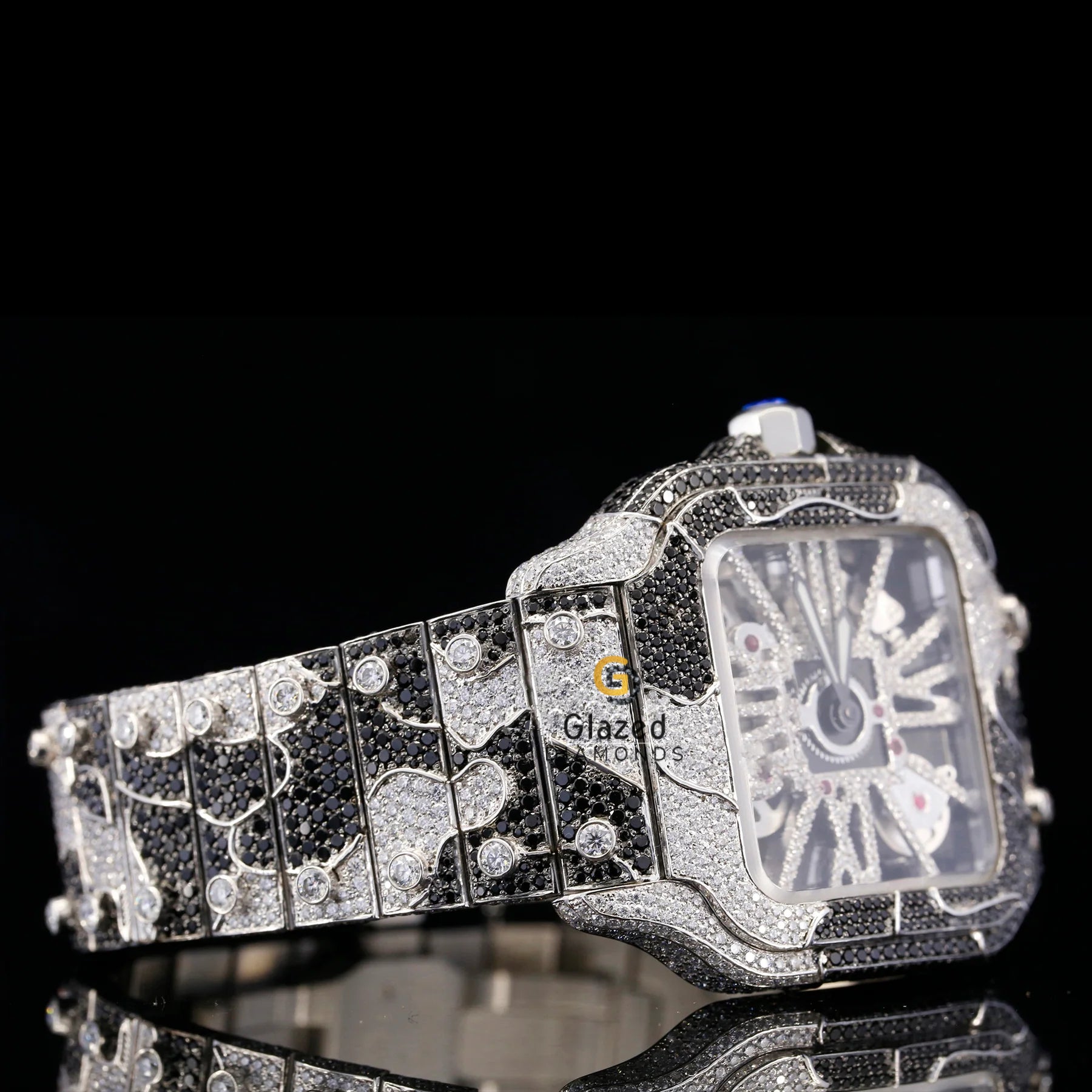 Iced Out Army Strap Fully Studed Metal Strap Moissanite Watch