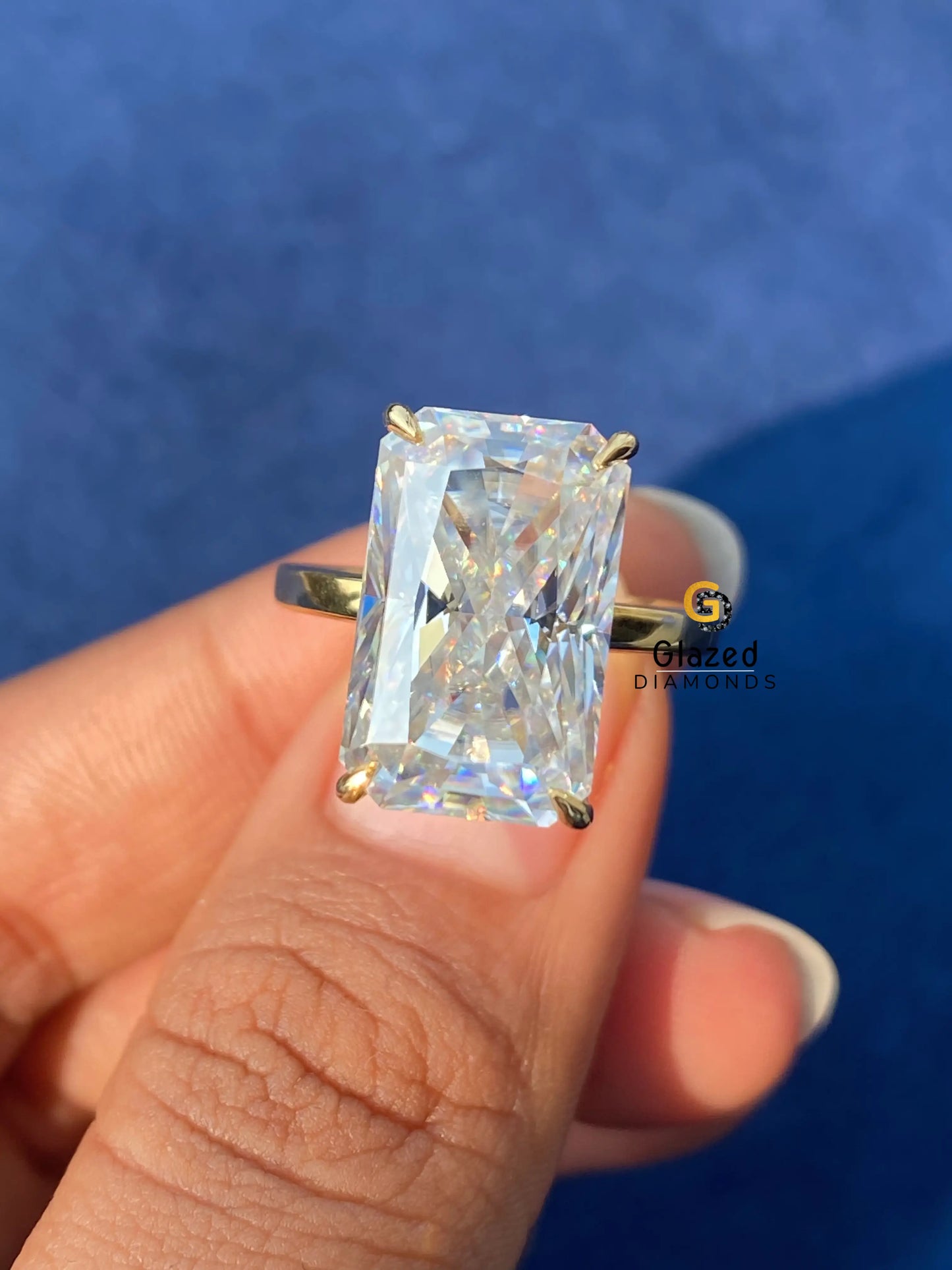 Big Radiant Moissanite Hidden Halo Engagement Ring For Women
