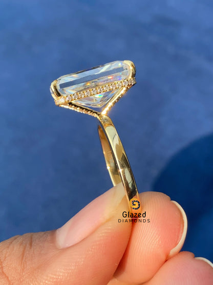 Big Radiant Moissanite Hidden Halo Engagement Ring For Women