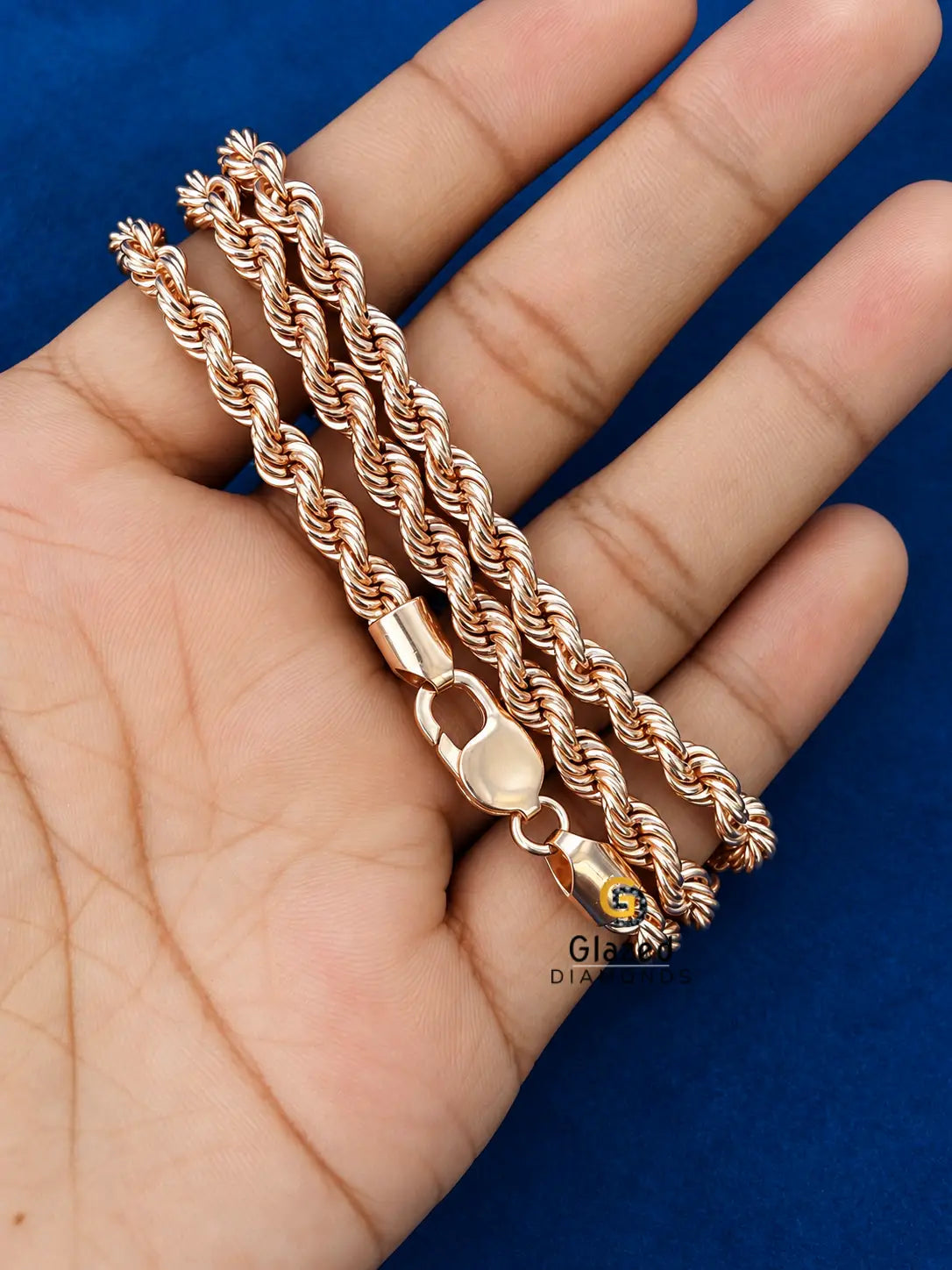 925 Silver 7MM Lobster Closure Rose Gold Plated  Rope Chain