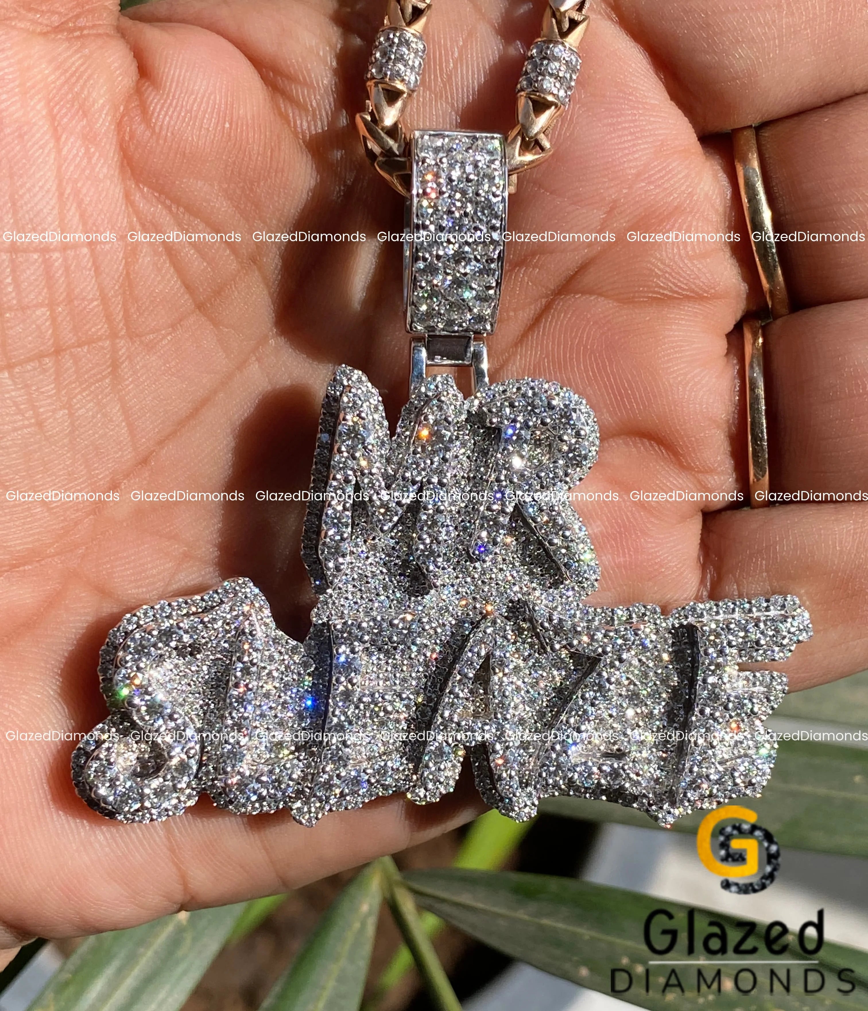 925 Sterling Silver Moissanite Iced Out "MR SLEAZE" Custom Name Pendant