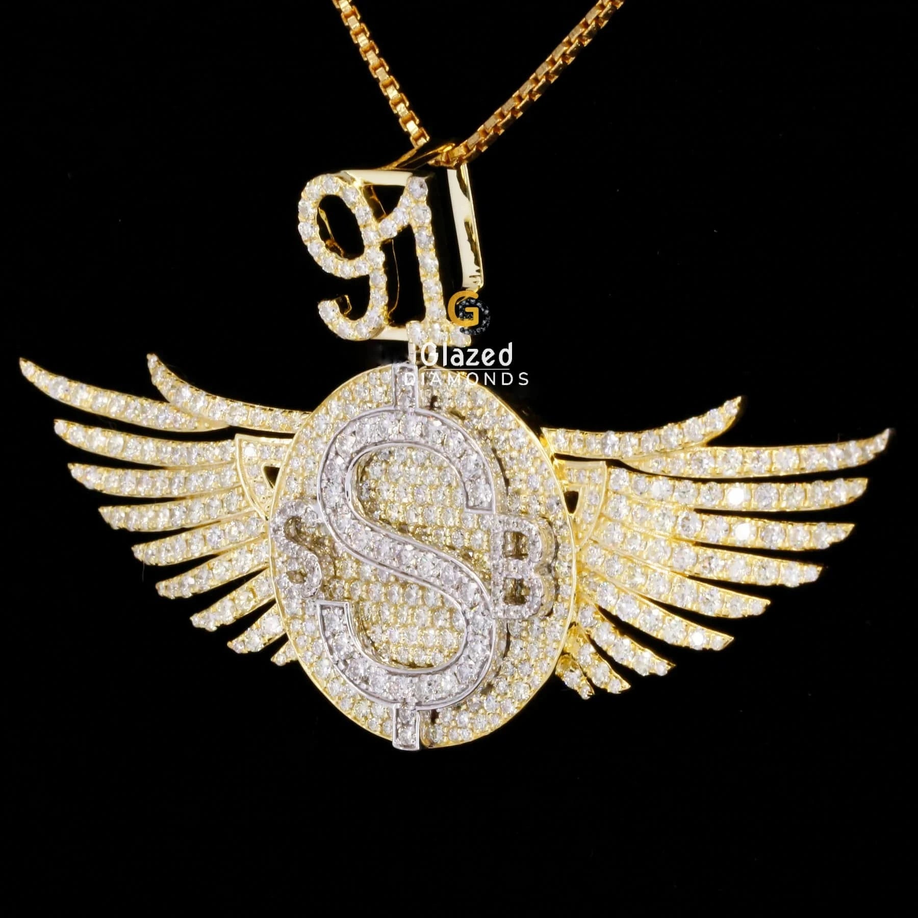 Customized Iced Out S Wings Moissanite Diamond Bust Down Pendant