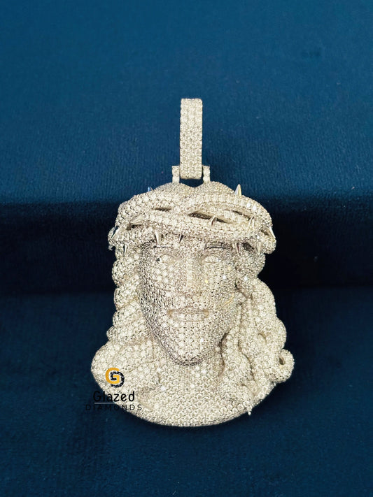 Fully Studded Jesus Face Moissanite Pendant 925 Silver
