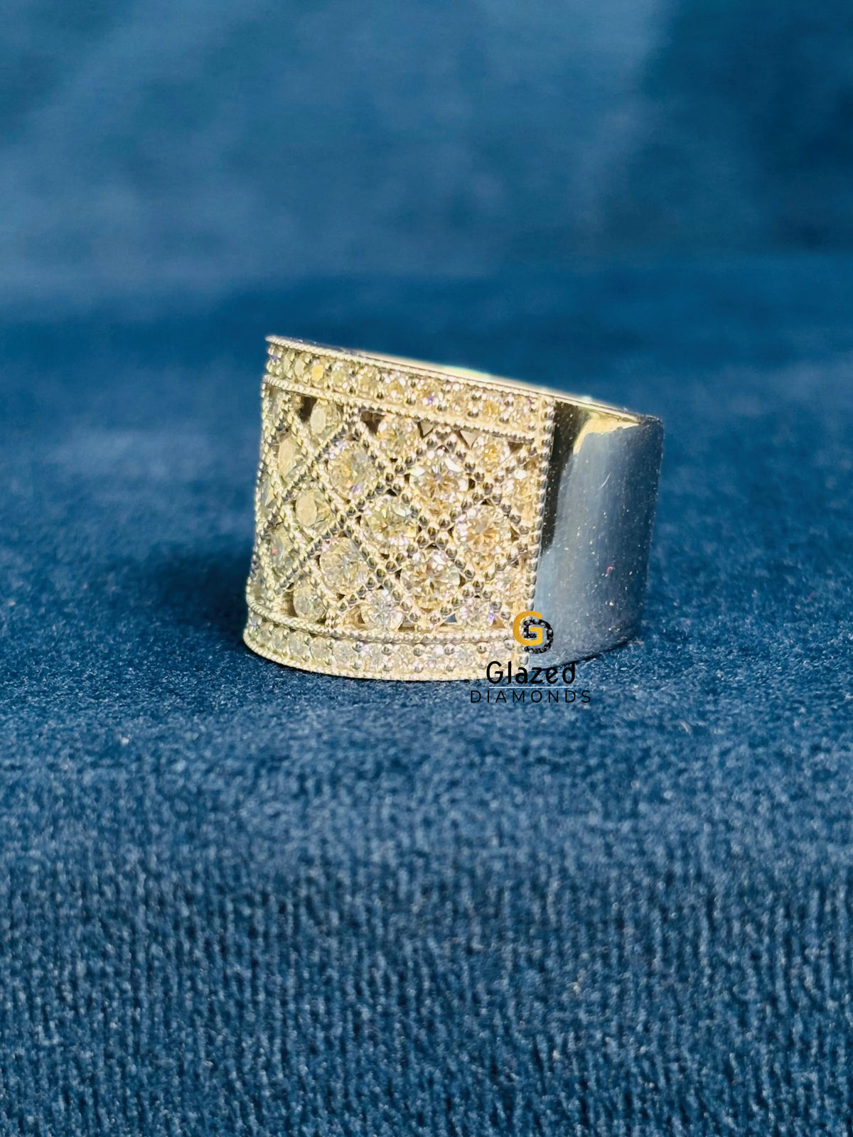 925 Silver Milgrain Studded Moissanite Criss Cross Hip Hop Ring