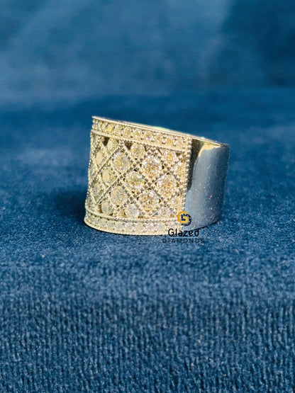 925 Silver Milgrain Studded Moissanite Criss Cross Hip Hop Ring
