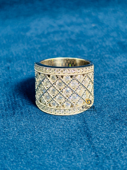 925 Silver Milgrain Studded Moissanite Criss Cross Hip Hop Ring