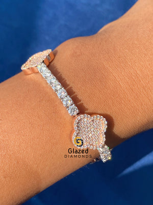 15MM Two Tone Moissanite Clover Bracelet 925 Silver