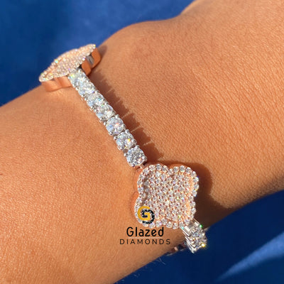 15MM Two Tone Moissanite Clover Bracelet 925 Silver