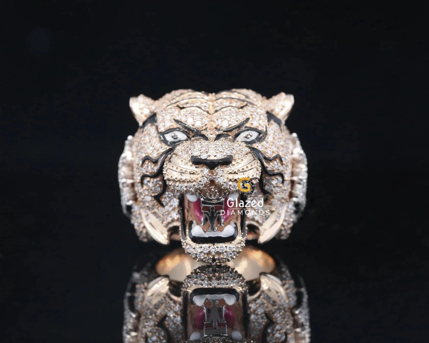 Customized Hip Hop Fully Iced Out Tiger Face Moissanite Championship Ring