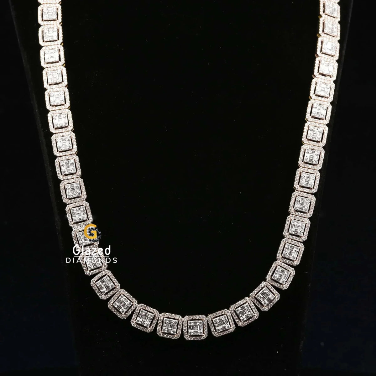 Square Shape Hip Hop Style Baguette and Round Moissanite Tennis Chain