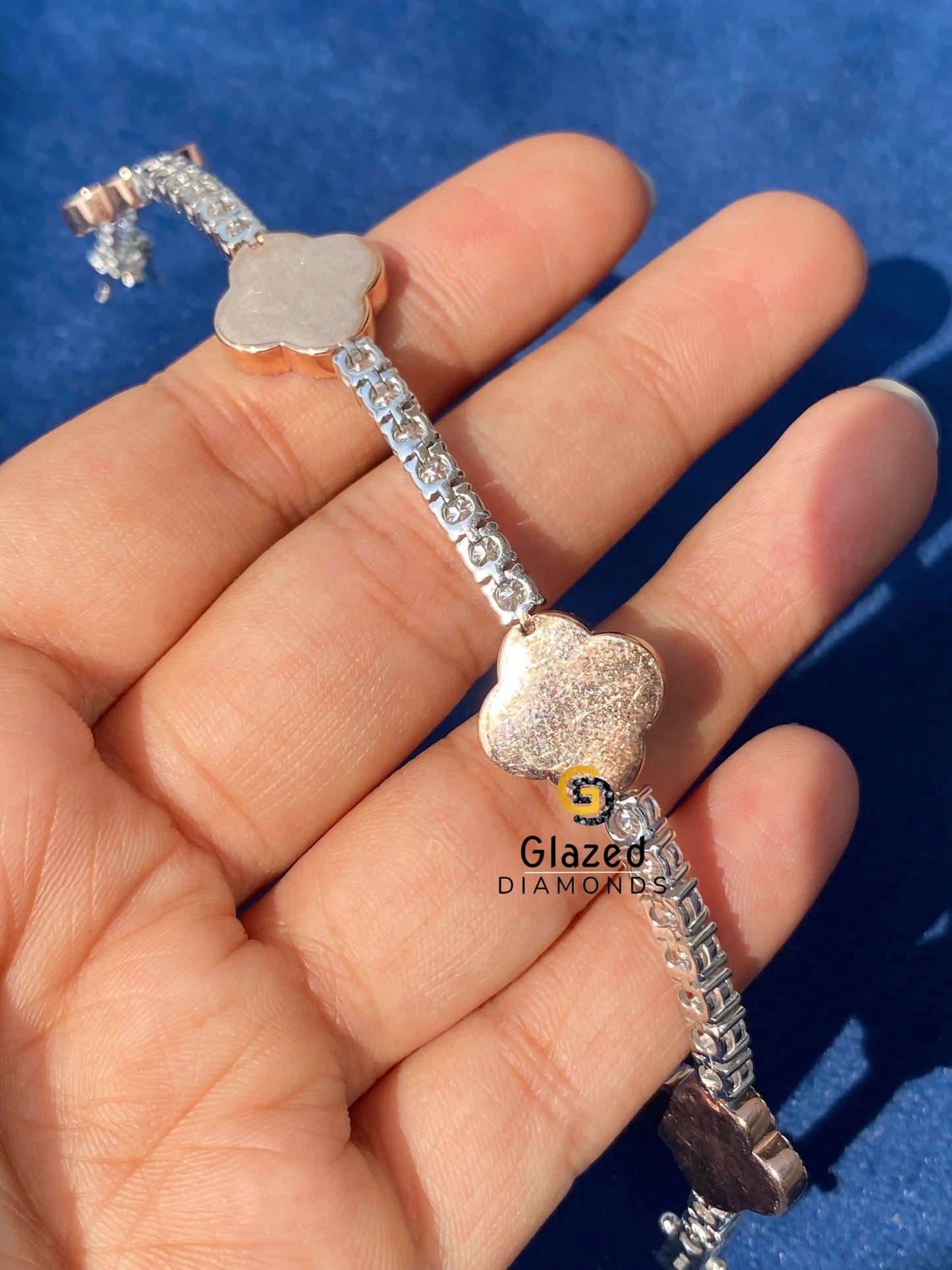 15MM Two Tone Moissanite Clover Bracelet 925 Silver
