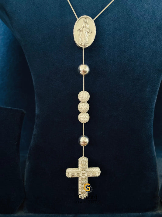 925 Silver Rosary Beads Moissanite Jesus Hip Hop Chain