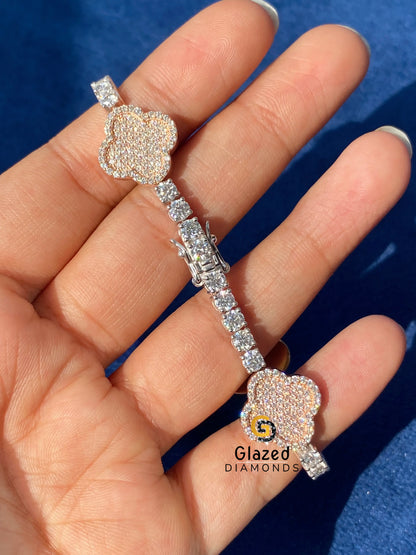 15MM Two Tone Moissanite Clover Bracelet 925 Silver