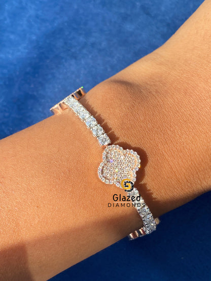 15MM Two Tone Moissanite Clover Bracelet 925 Silver
