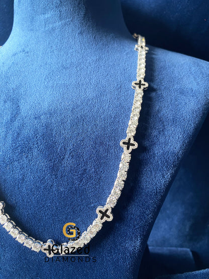 925Silver Iced Out Flower Chain