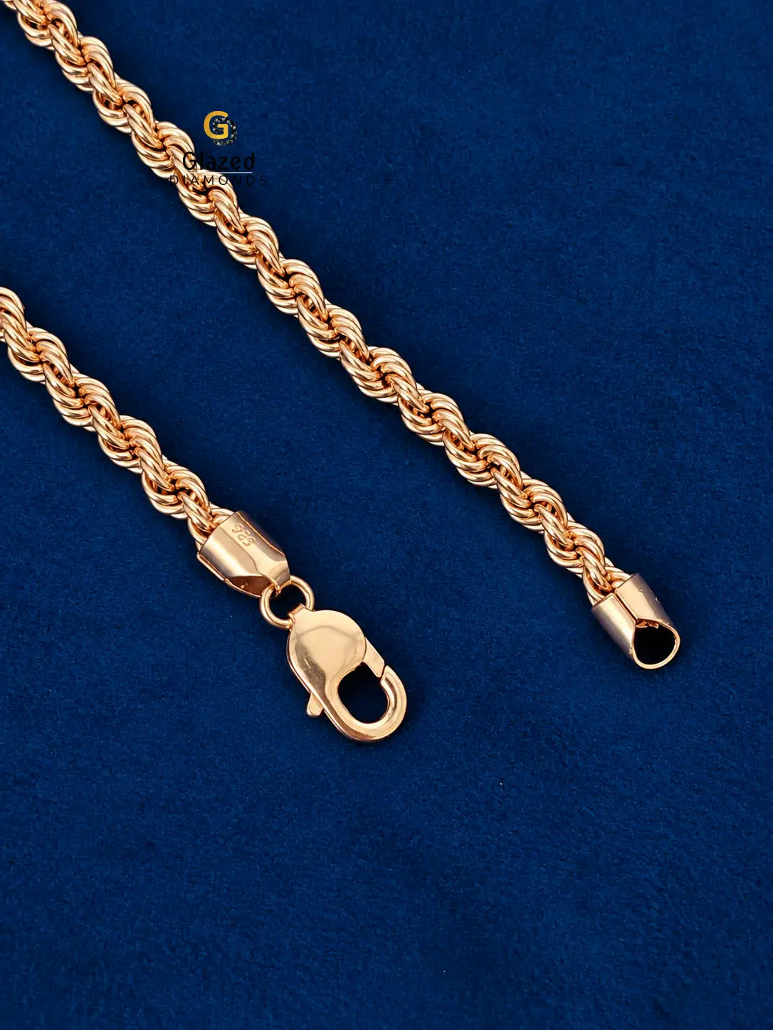 925 Silver 7MM Lobster Closure Rose Gold Plated  Rope Chain