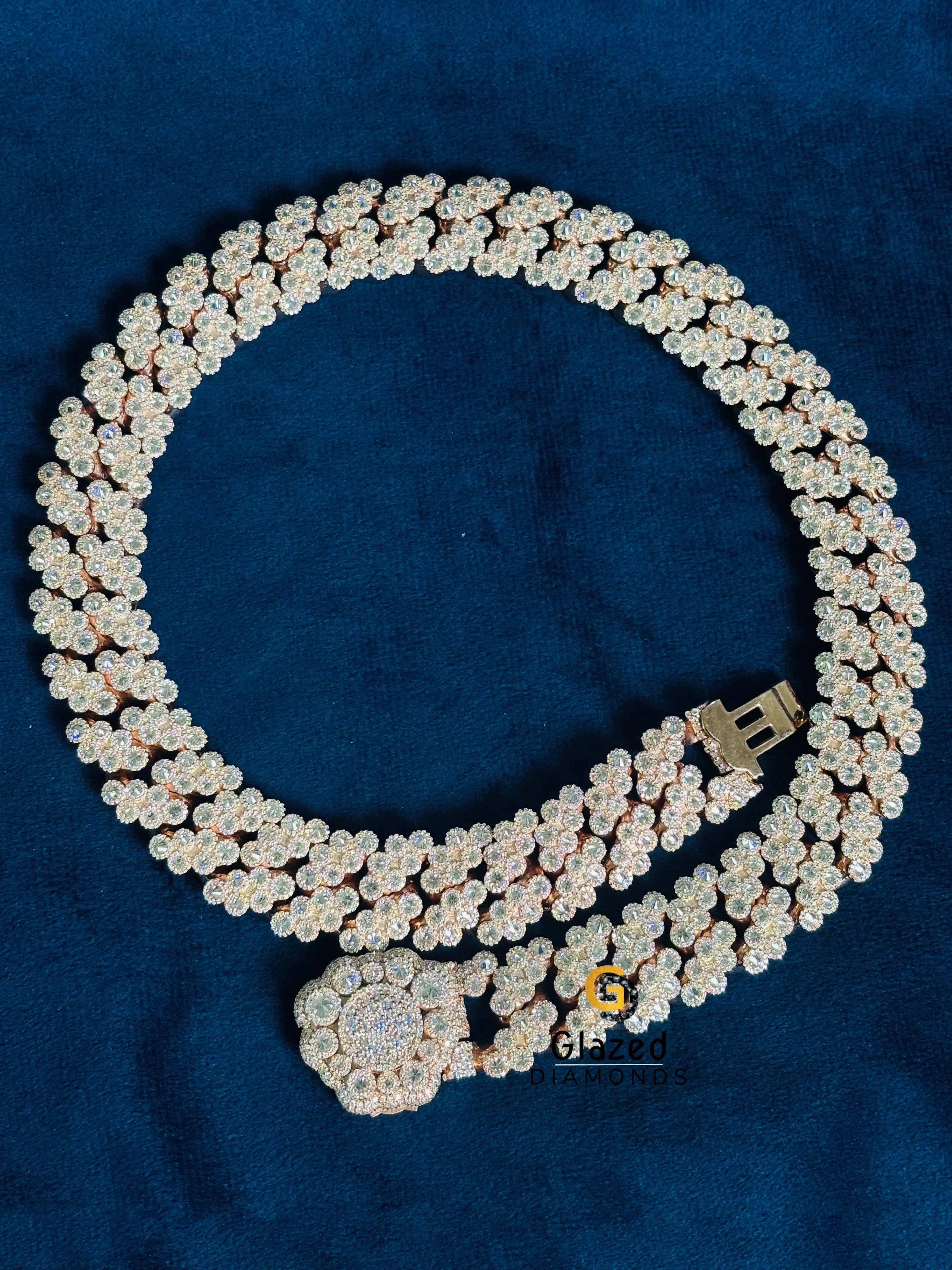 22MM Cuban Link Flower Shape Moissanite Hip Hop Chain In 925 Silver