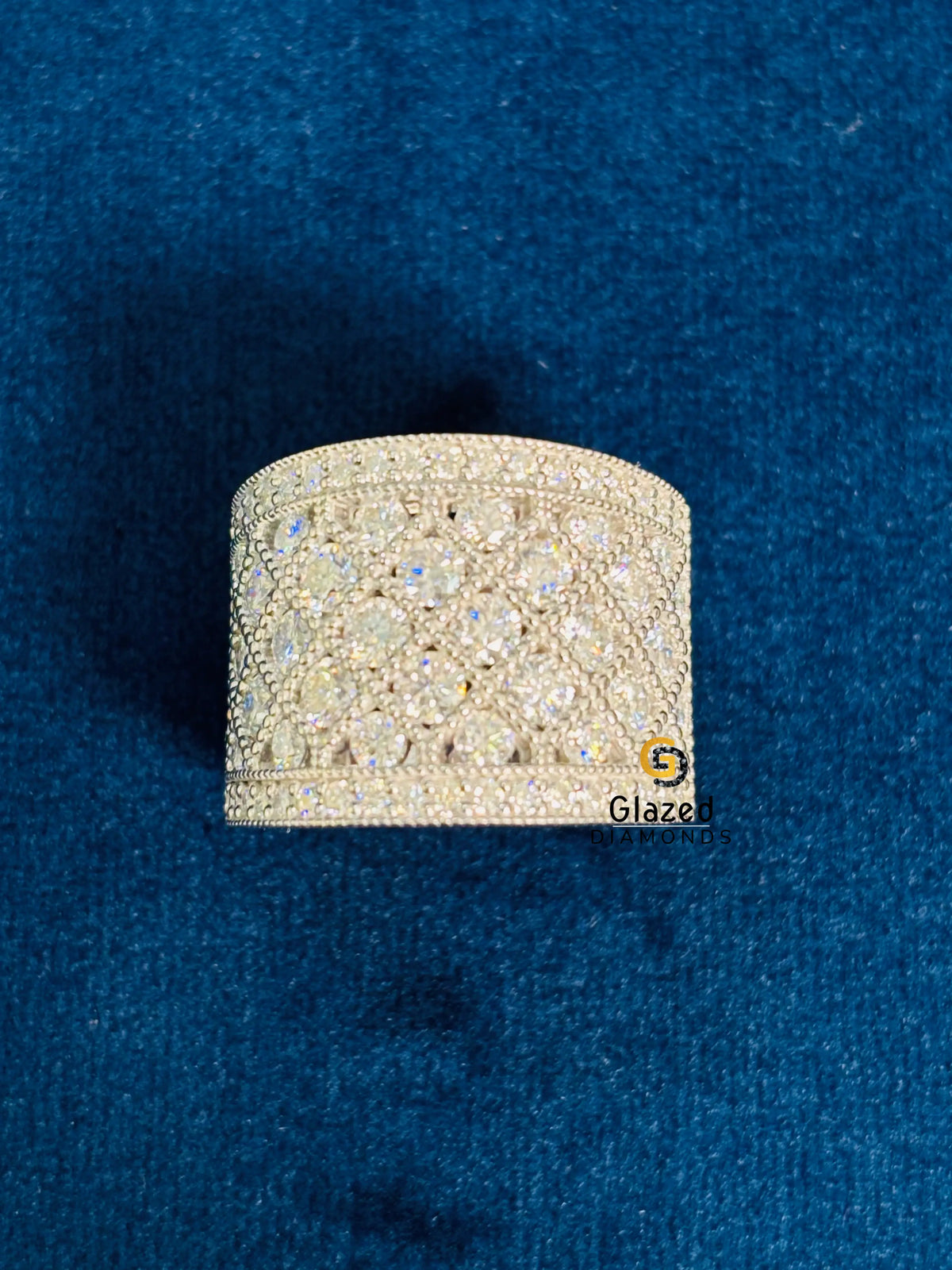925 Silver Milgrain Studded Moissanite Criss Cross Hip Hop Ring