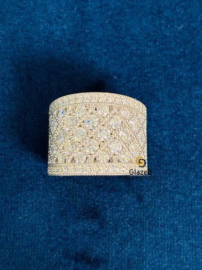 925 Silver Milgrain Studded Moissanite Criss Cross Hip Hop Ring