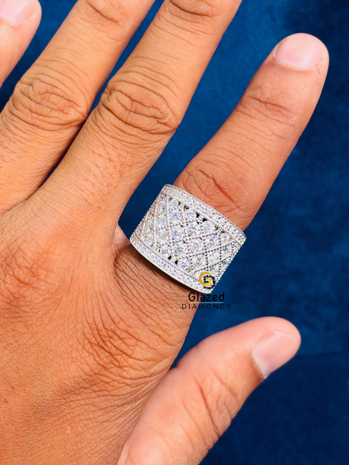925 Silver Milgrain Studded Moissanite Criss Cross Hip Hop Ring