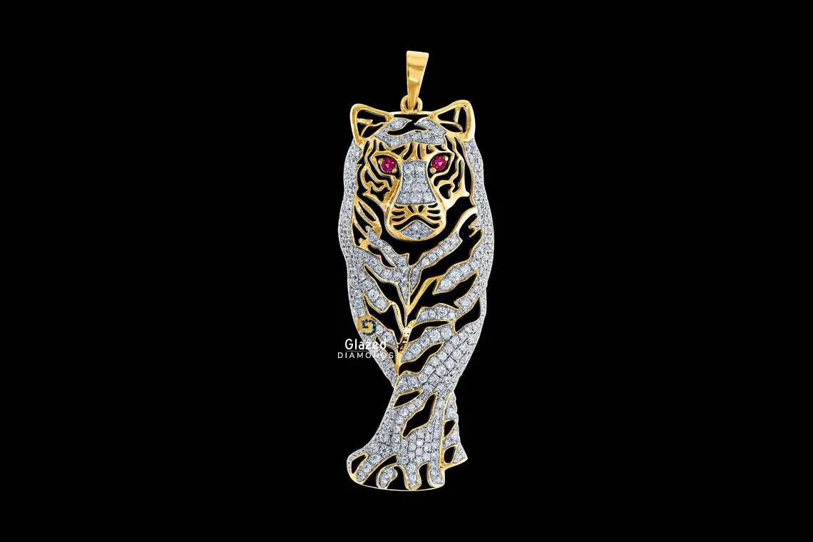 Fully Iced Out Moissanite Diamond Animal Tiger Pendant