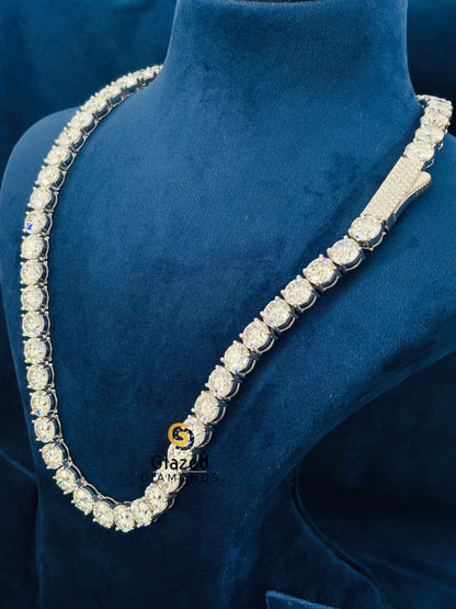 925 Silver 10MM Round Cut Moissanite Tennis Chain For Men