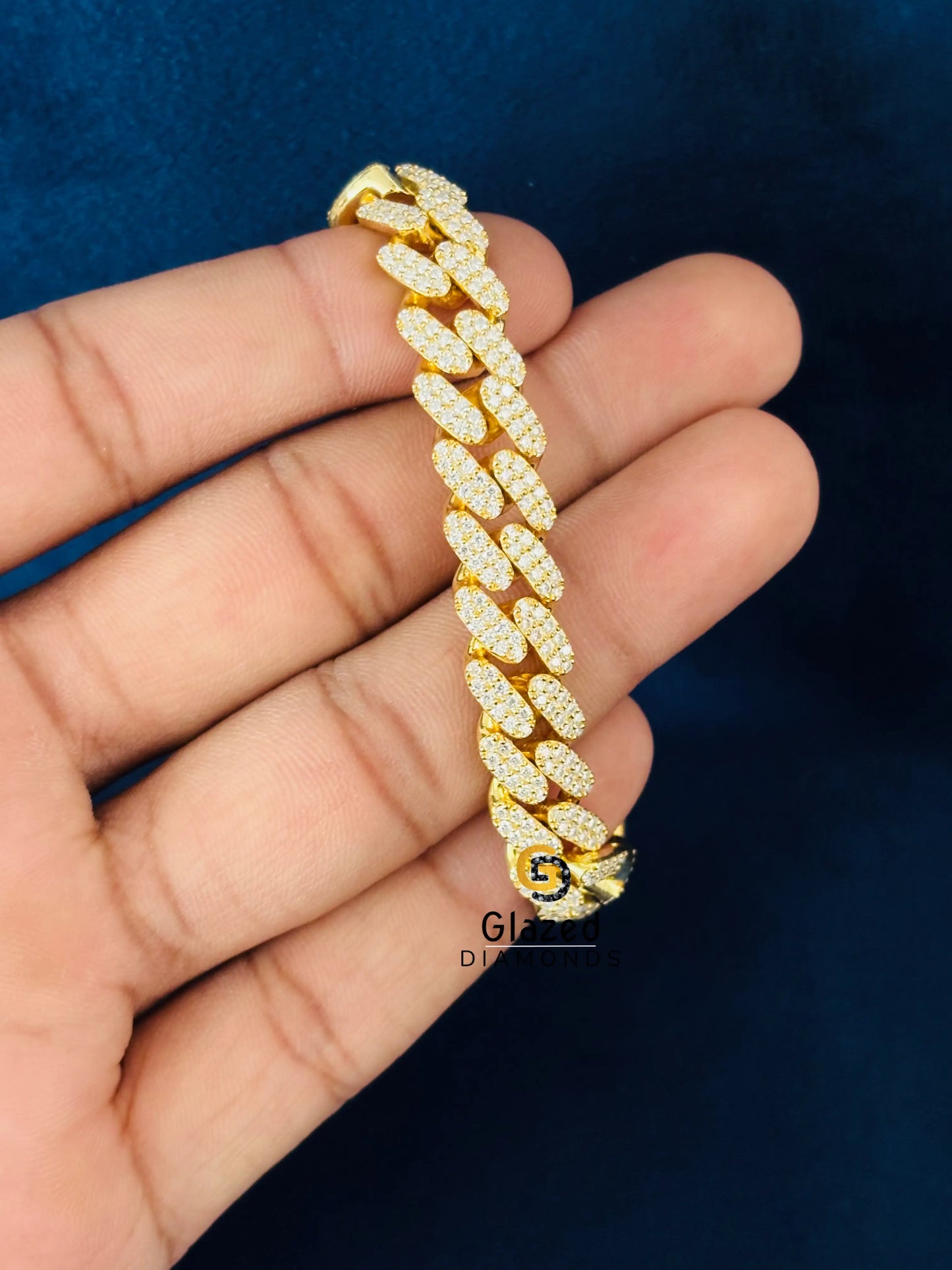 925 Silver 10MM Yellow Gold Plated Moissanite Cuban Link Bracelet
