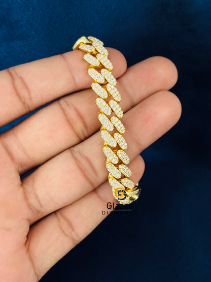 925 Silver 10MM Yellow Gold Plated Moissanite Cuban Link Bracelet
