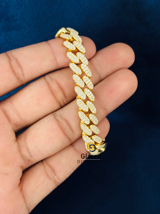 925 Silver 10MM Yellow Gold Plated Moissanite Cuban Link Bracelet