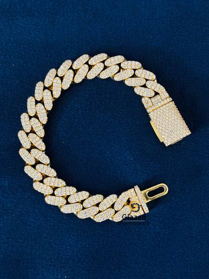 925 Silver 10 MM Yellow Gold Plated Moissanite Cuban Link Bracelet For Men