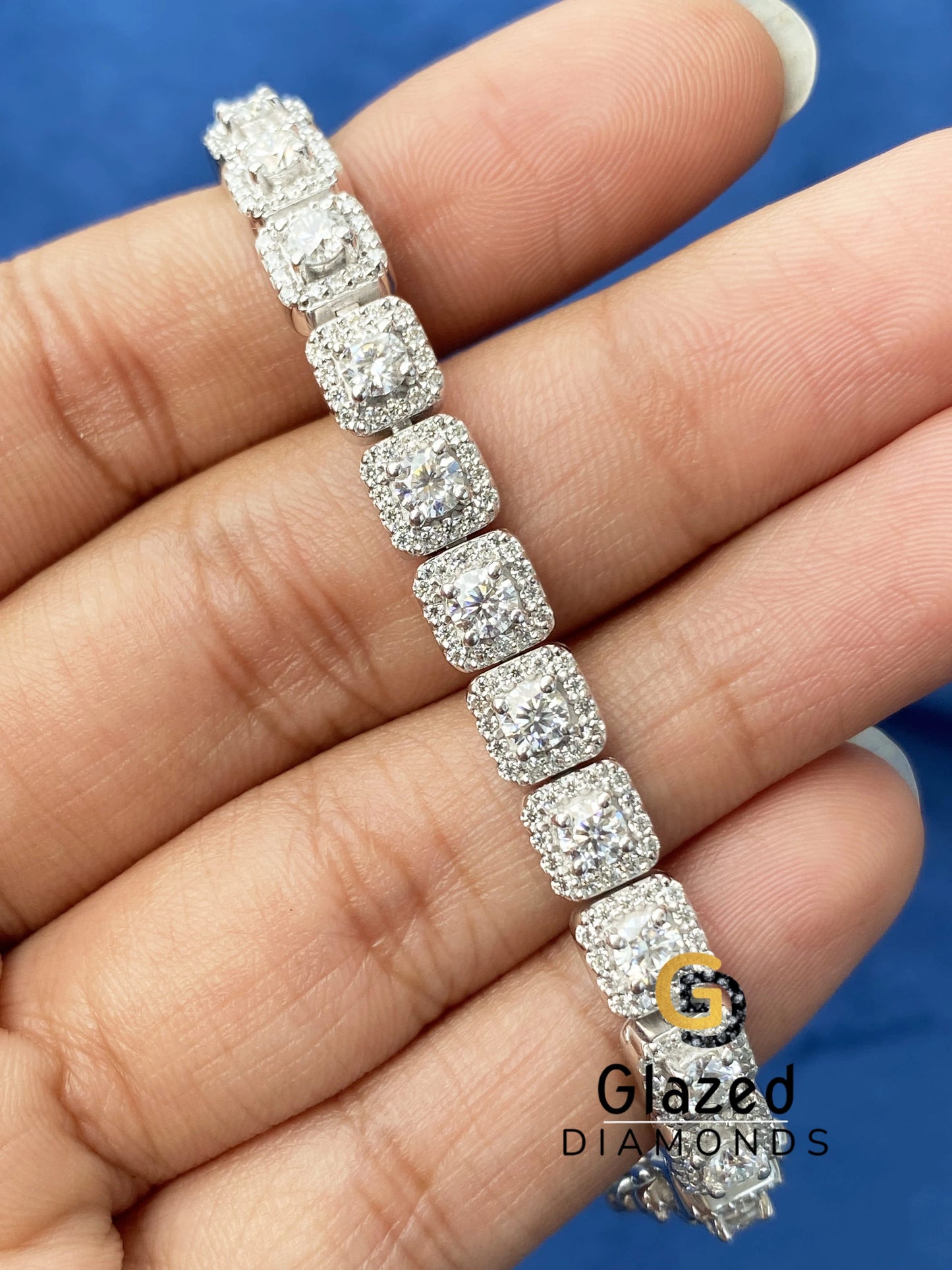 925 Silver 16MM Tennis Halo Moissanite Iced Out Bracelet