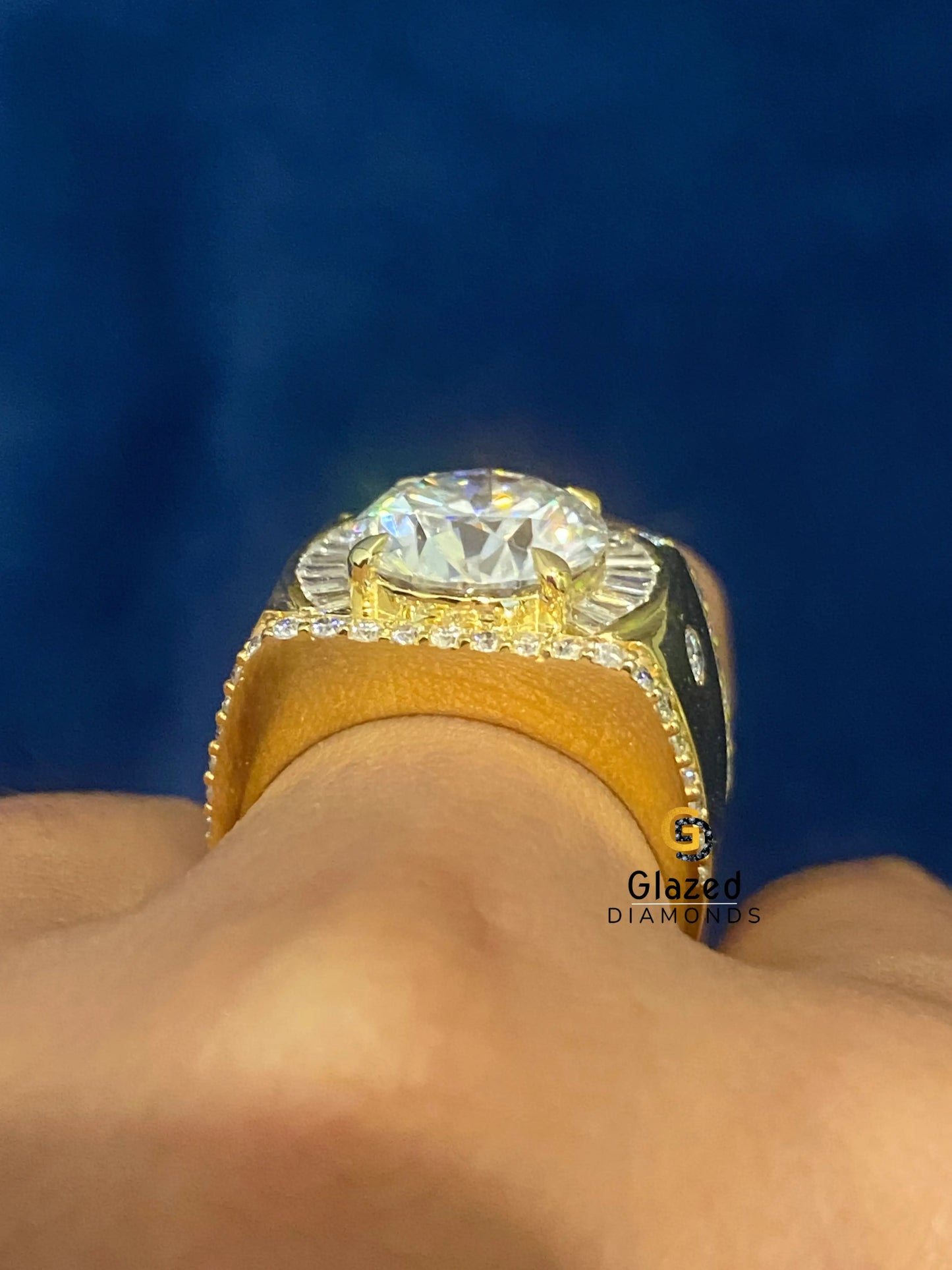 925 Silver 5CT Round_ Tapper Baguette Moissanite Iced Out Ring For Men