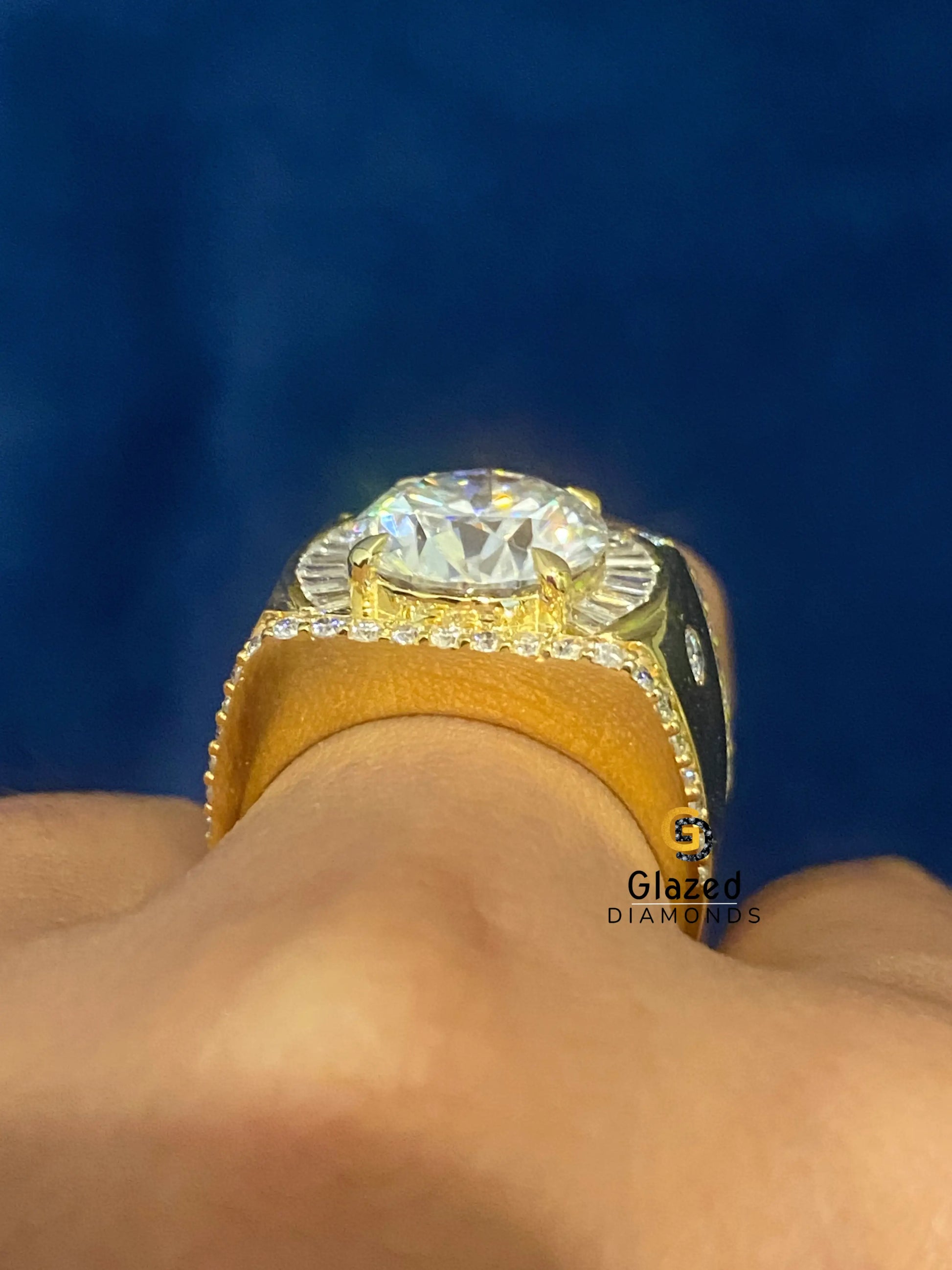 925 Silver 5CT Round_ Tapper Baguette Moissanite Iced Out Ring For Men