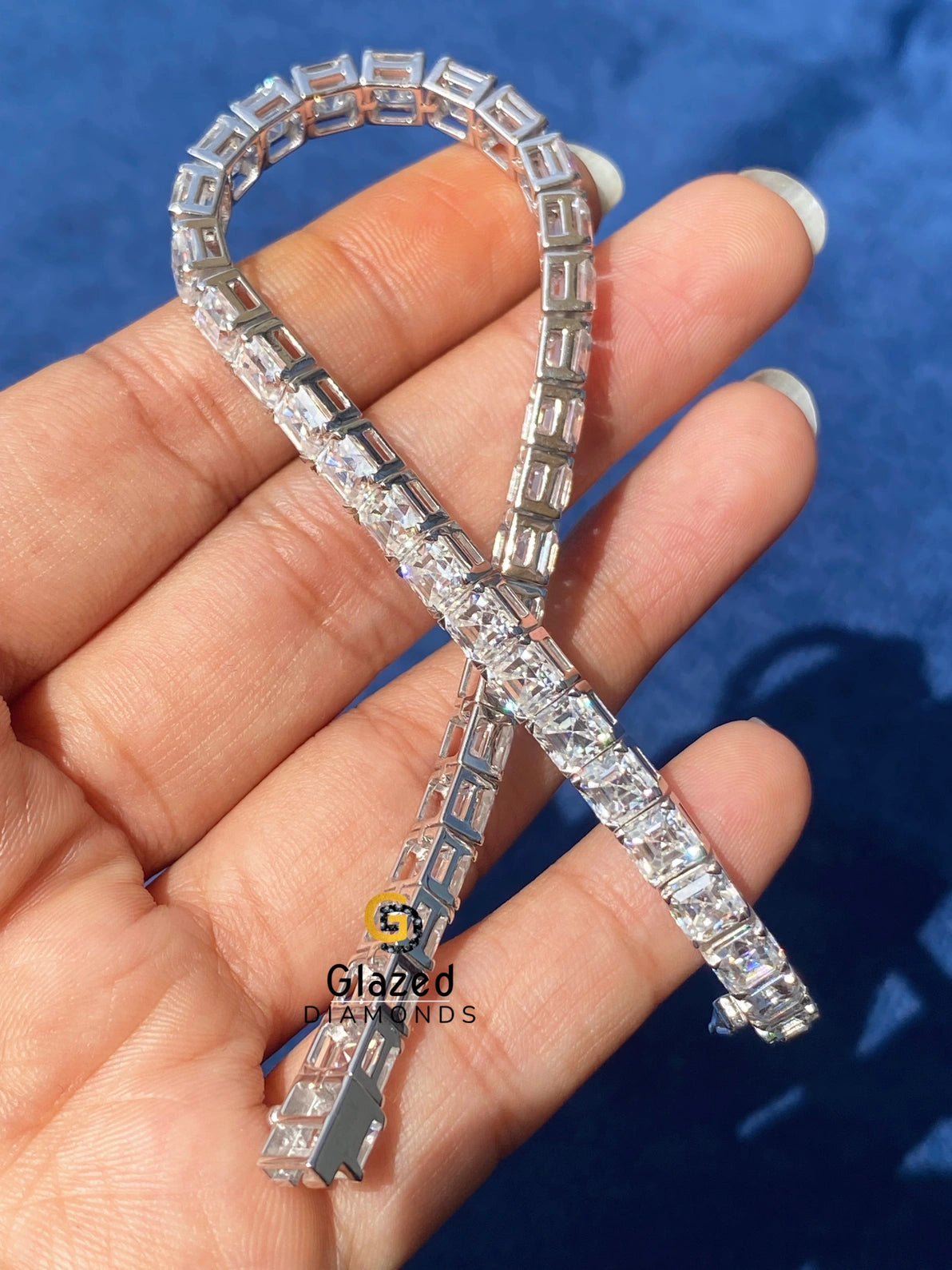 925 Silver Asscher VVS Moissanite Tennis Link Bracelet