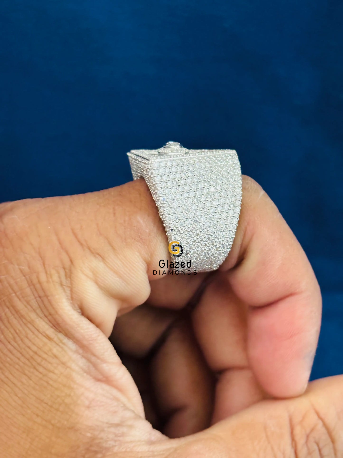 925 Silver Baguette_ Round Moissanite Illuminati Triangle Hip Hop Ring