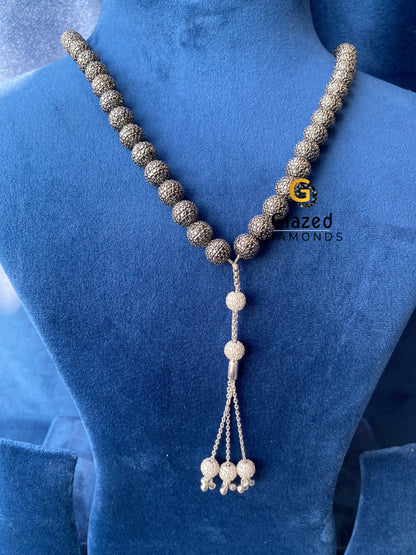 925 Silver Black_ White Beads Moissanite Necklace