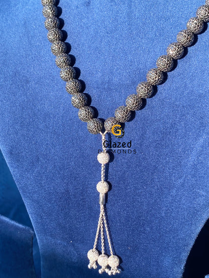 925 Silver Black_ White Beads Moissanite Necklace For Men