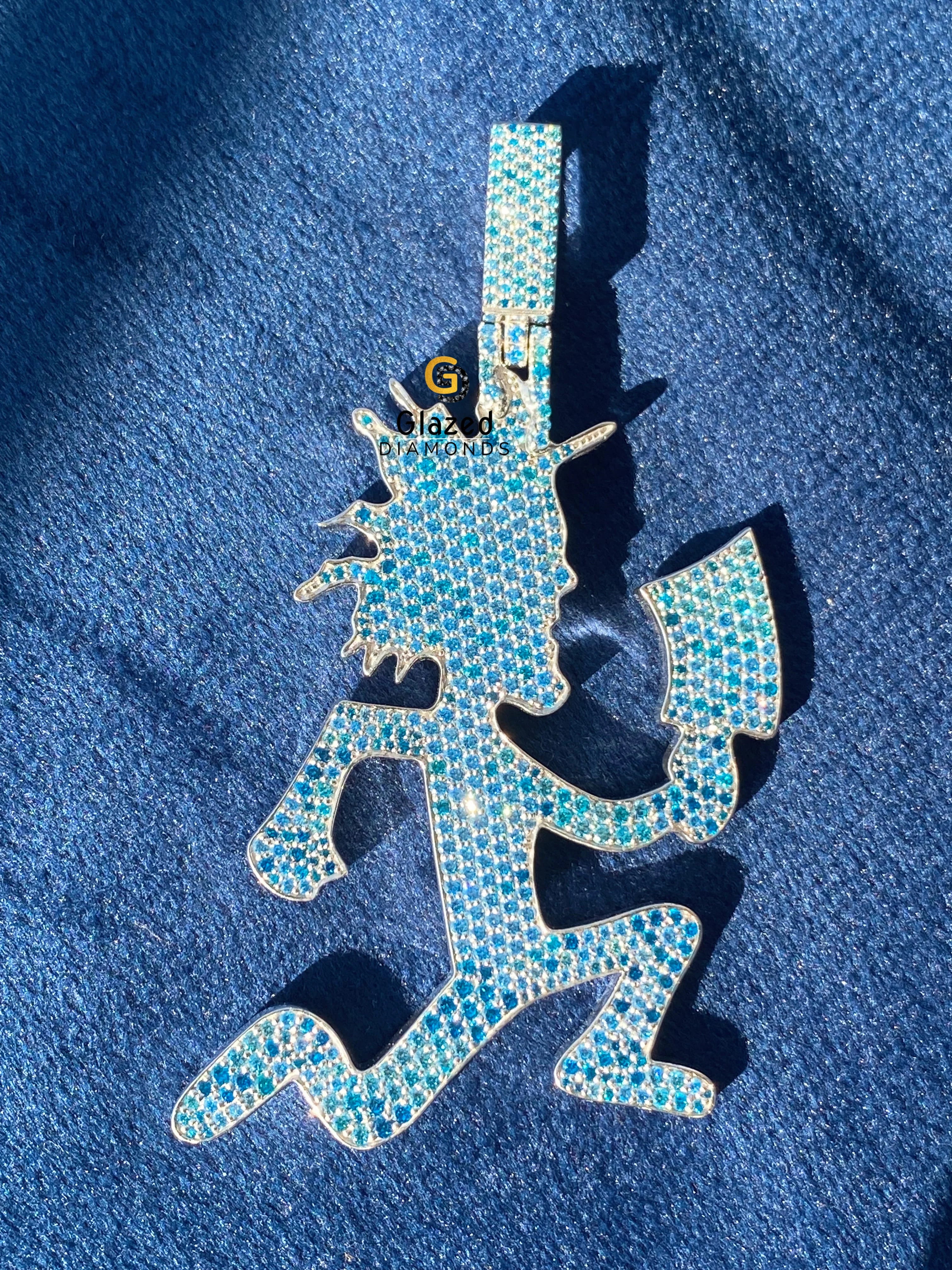 925 Silver Blue Moissanite Hechet Man Moissanite Pendant