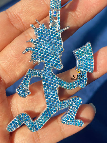 925 Silver Blue Moissanite Iced Out Hechet Man Moissanite Pendant