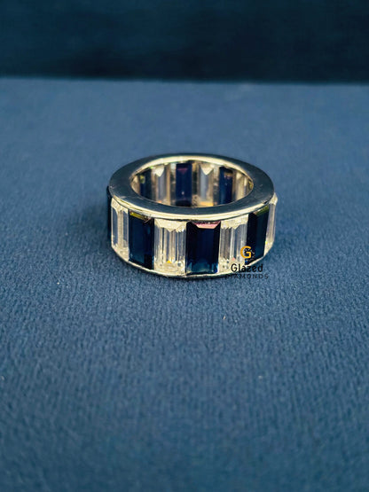 925 Silver Blue_ White Baguette Full Eternity Moissanite Band