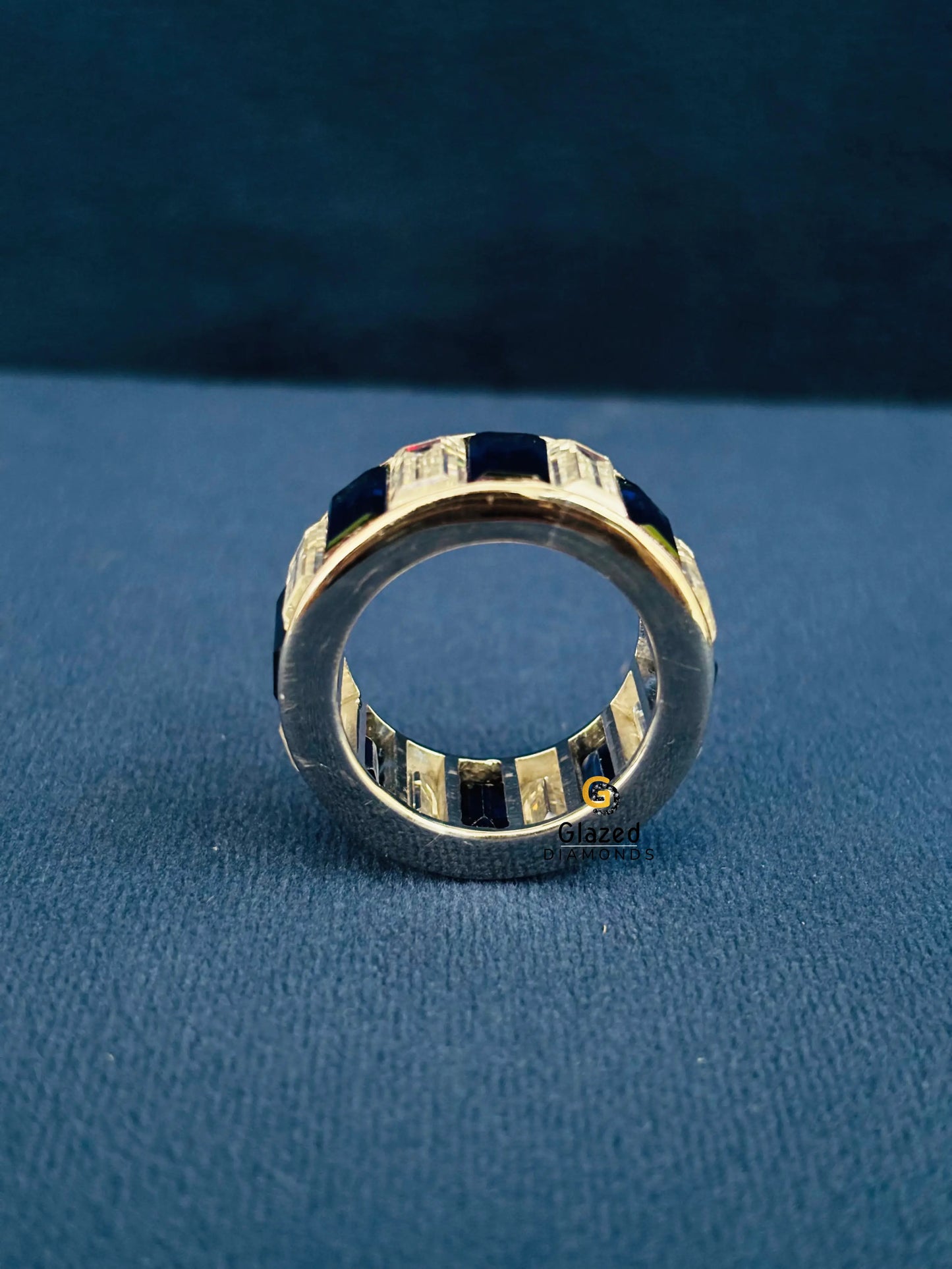 925 Silver Blue_ White Baguette Full Eternity Moissanite Band For Women
