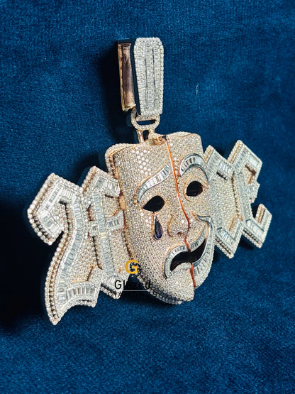 925 Silver Bust Down Crying Face Moissanite Hip Hop Pendant 