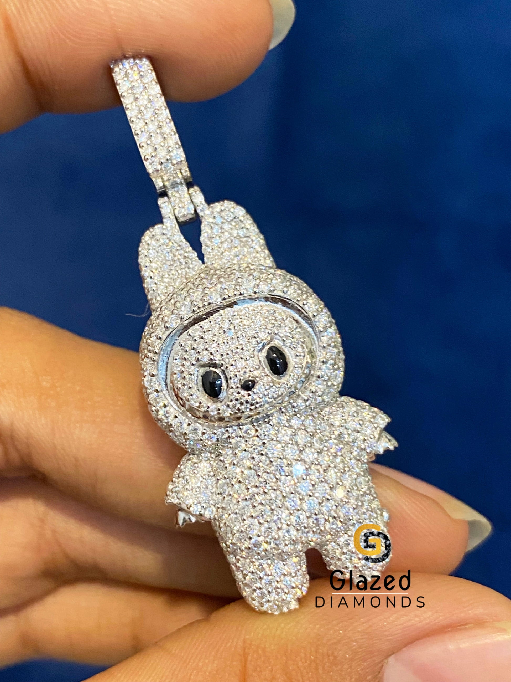 925 Silver Bust Down Moissanite Labubu Pendant