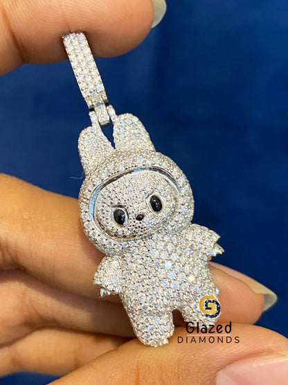 925 Silver Bust Down Moissanite Labubu Pendant