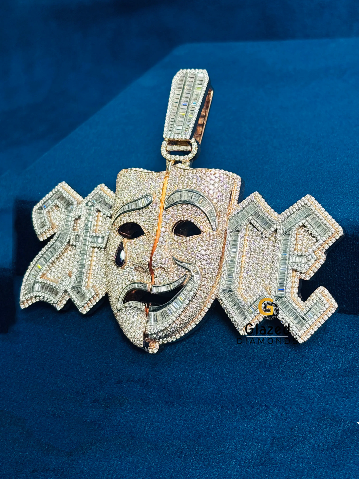 925 Silver Bust Down Studded Crying Face Moissanite Hip Hop Pendant For Men