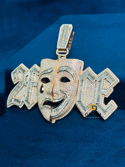 925 Silver Bust Down Studded Crying Face Moissanite Hip Hop Pendant For Men
