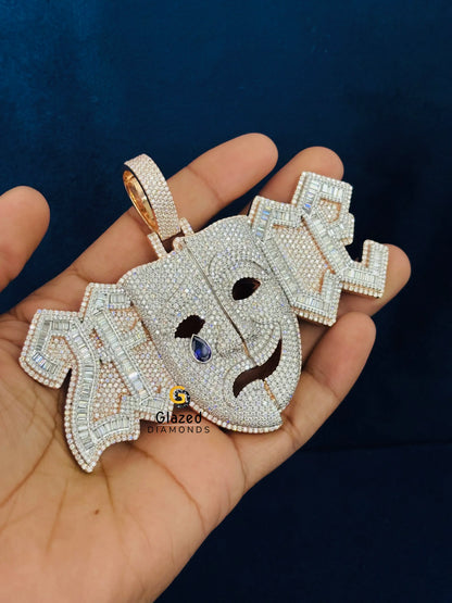 925 Silver Crying Face Dual Tone Moissanite Pendant For Men