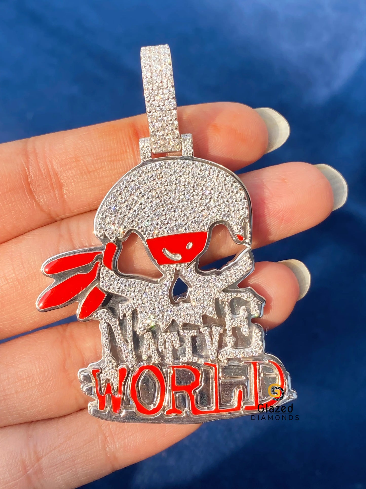 925 Silver Custom Head Skull Moissanite Pendant