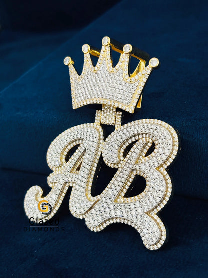 925 Silver Custom Moissanite Iced Out Crown Pendant
